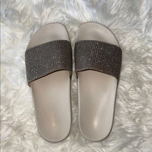 Michael Kors Glitter Slide Sandals - Silver